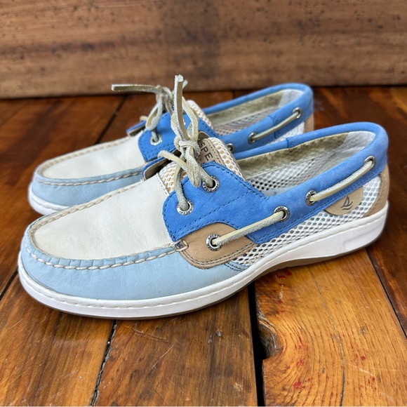 Sperry Top-Sider 2-Eye Bluefish Boat Shoe 7 White Blue - Picture 3 of 10